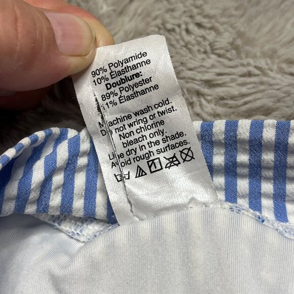 J.Crew Long Sleeve Striped Zip Rash Guard Swimsuit S Blue & White - Picture 5 of 9